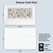 A product listing preview for a custom printed card, showing a small sample card with a colorful abstract pattern on the left and a blank white card area on the right, labeled 'Deluxe Card Size' against a light gray background.