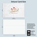 A product mockup showing a white card template with a small pink and green floral illustration and the text 'Deluxe Card Size' at the top, set against a light gray background.