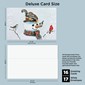 A product mockup showing a custom die-cut greeting card with a cartoon polar bear illustration. The card is displayed on a light blue background with text indicating 'Deluxe Card Size' and 'Custom Polar Bear Card'.