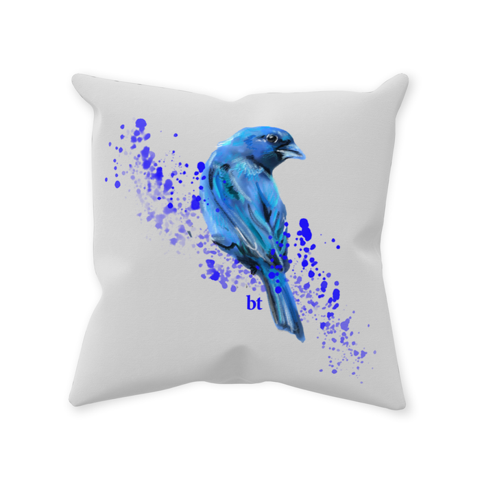 Throw Pillow Poly Fiber Double-Sided Painted Indigo Bunting Design 14 IN