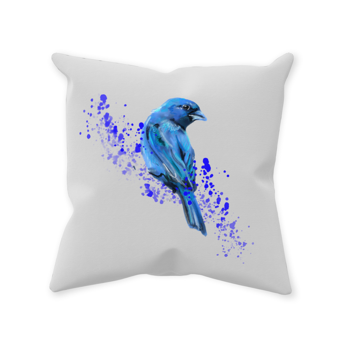 Throw Pillow Poly Fiber Double-Sided Painted Indigo Bunting Design 14 IN