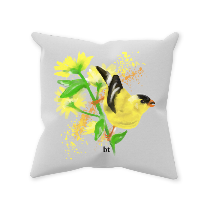 Throw Pillow Poly Fiber Double Sided Watercolor Goldfinch Design 14 IN