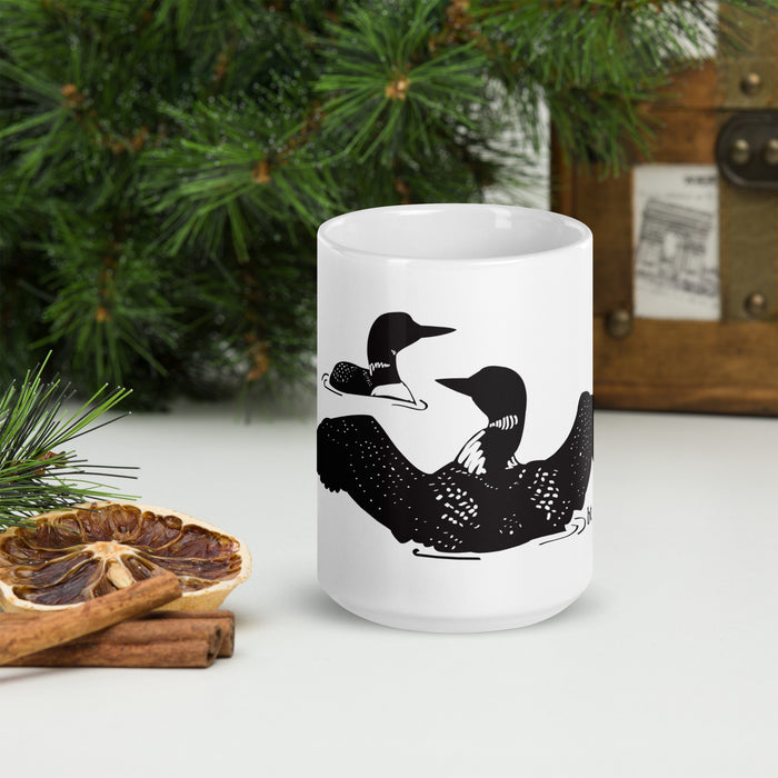 Loons in Love Glossy White Mug