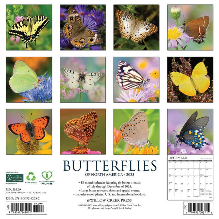 2025 Butterflies of North America Wall Calendar 12 IN