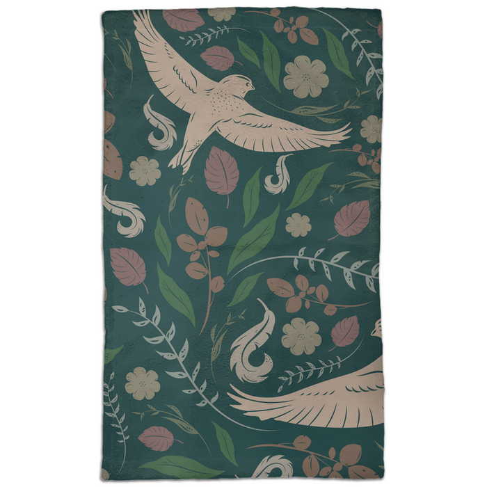 Birds And Bloom Green Hand Towel