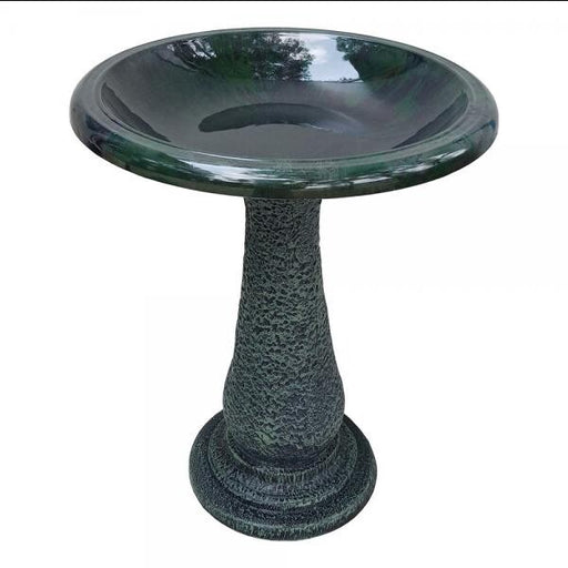 Dark Green Fiber Birdbath With Pedestal Base 20 IN x 29 IN 