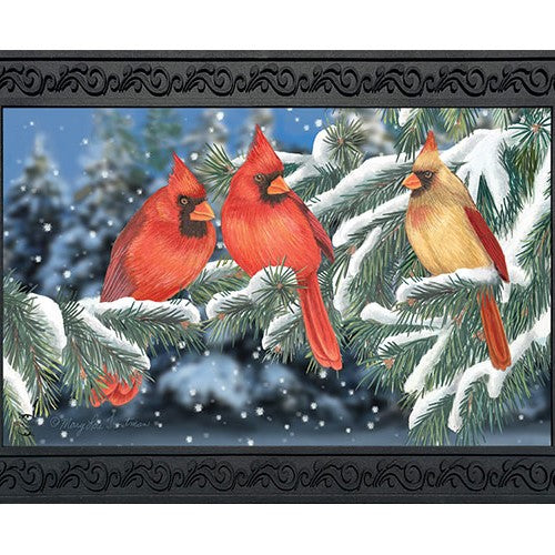 Winter Cardinal Trio Doormat
