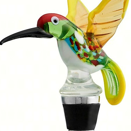 Spring Hummingbird Glass Bottle Stopper Handmade