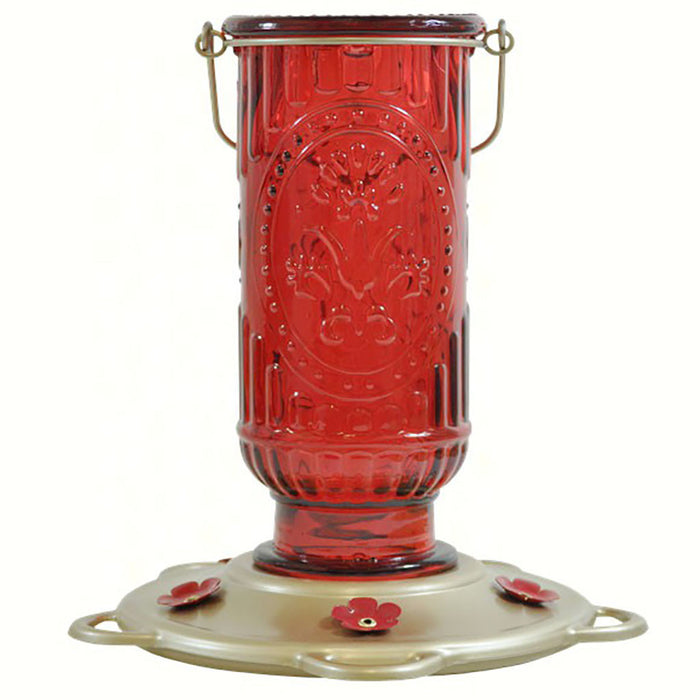Red Vintage Glass Hummingbird Feeder 20 OZ