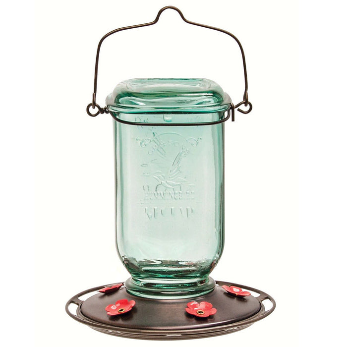 25 OZ Square Mason Jar Glass Hummingbird Feeder