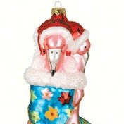 Flamingo Stocking Stuffers Blue Ornament Hand Blown Glass 5.75 IN x 3.5 IN x 7.88 IN