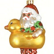 Santa's Ducky Ornament Hand Blown Glass 5.6 IN