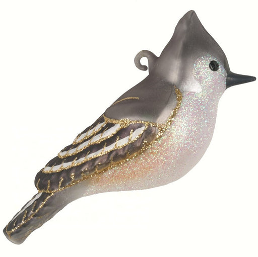 Tufted Titmouse Ornament  Hand Blown Glass  4 IN