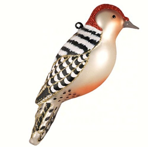 4.75 IN Hand Blown Glass Red Bellied Woodpecker Ornament