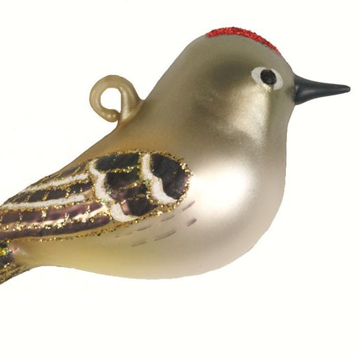 Hand Blown Glass Ruby Crowned Kinglet Ornament 3.5 IN 