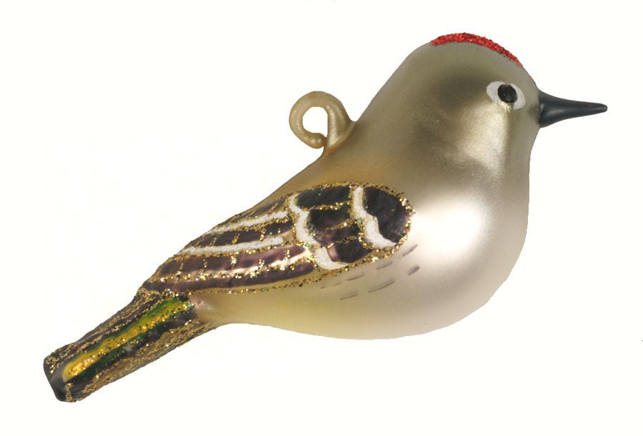 Hand Blown Glass Ruby Crowned Kinglet Ornament 3.5 IN