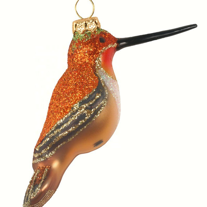 Rufous Hummingbird Ornament Hand Blown Glass 4 IN
