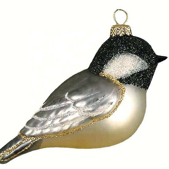 Black Capped Chickadee Ornament Hand Blown Glass 3.5 IN