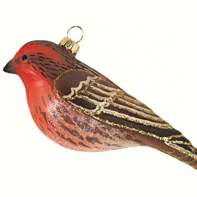 Hand Blown Glass House Finch Ornament 4.5 IN 