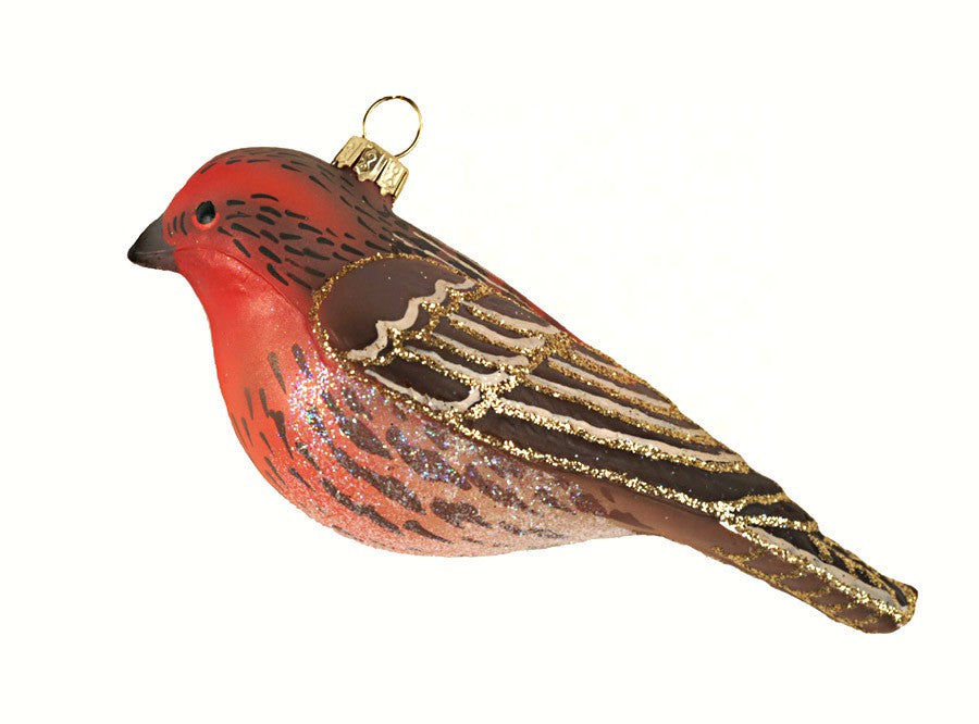 Hand Blown Glass House Finch Ornament 4.5 IN