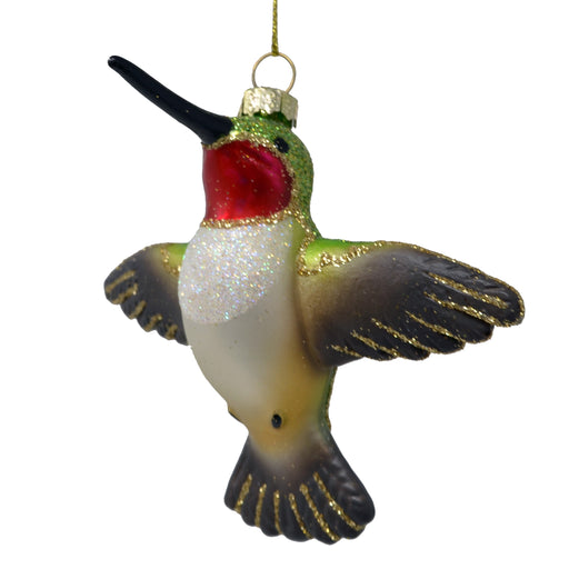 Hand Blown Glass Male Ruby Throated Flying Hummingbird Ornament 4 IN 