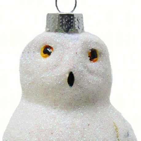 Snowy Owl Ornament Hand Blown Glass 4.5 IN