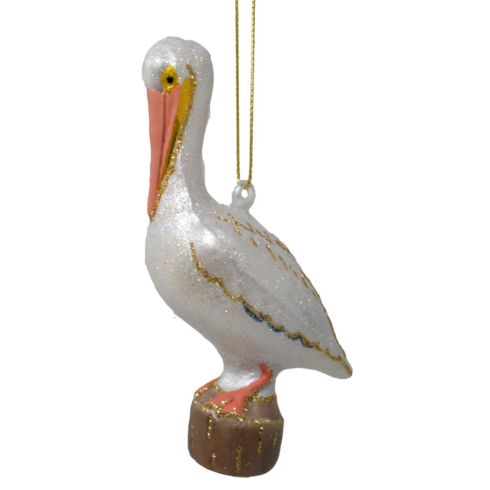 White Pelican Ornament Hand Blown Glass 4.5 IN