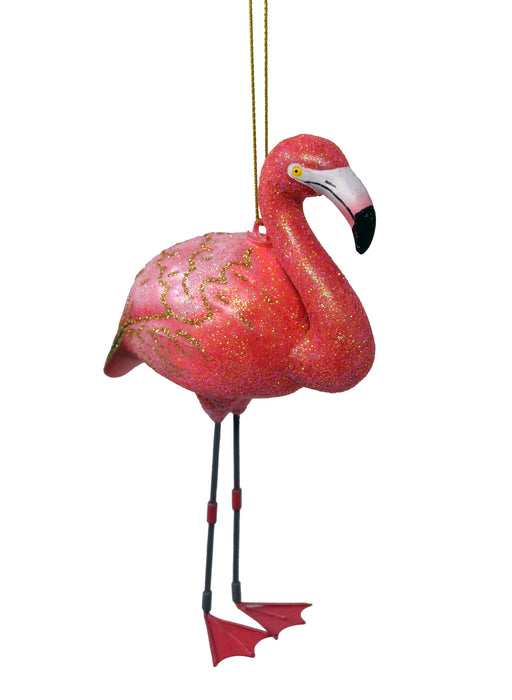 Hand Blown Glass Flamingo Ornament 6 IN