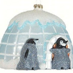 Pookie Penguin Igloo Ornament Hand Blown Glass 3.25 IN x 4.75 IN x 5 IN