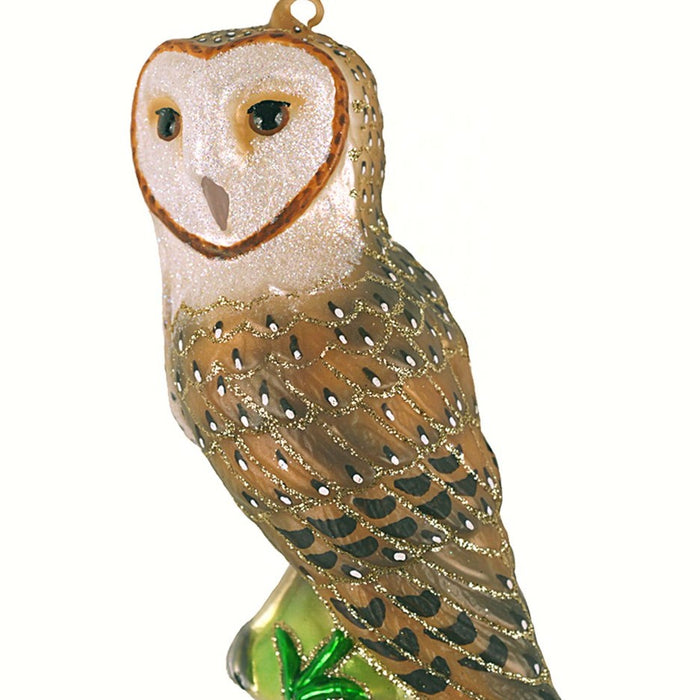 Barn Owl Ornament Hand Blown Glass 6 IN