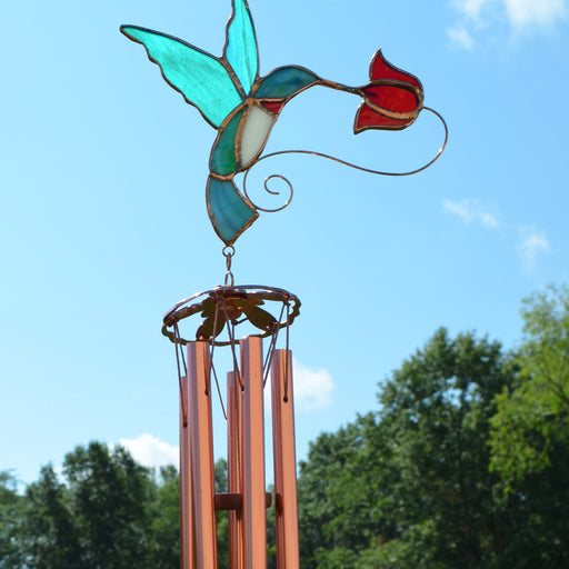 Hummingbird with Red Flower Wind Chime 21 IN