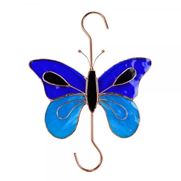 Stained Glass Dark And Light Blue Butterfly Hook