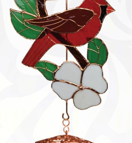 Hand Crafted Stained Glass Cardinal Wind Chime 20 IN