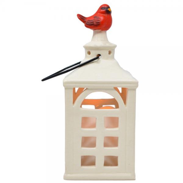 8 IN Square Ceramic LED Lantern With Cardinal