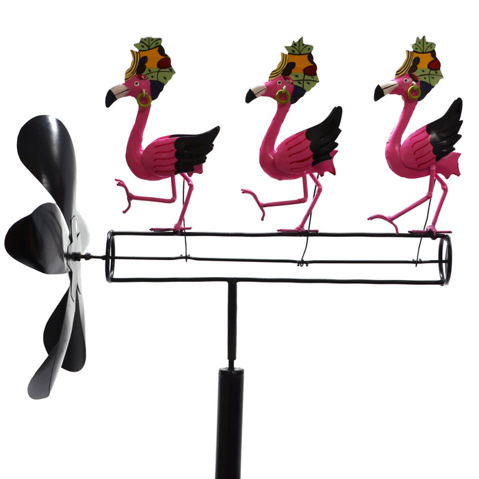 Metal Dancing Flamingo Whirligig Sculpture With Pole 13.5 INx 10.75 IN x 55.25 IN
