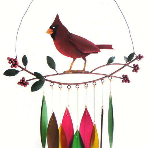 Cardinal on Branch Glass Wind Chime Handcrafted 18 IN x 10.25 IN x .25 IN
