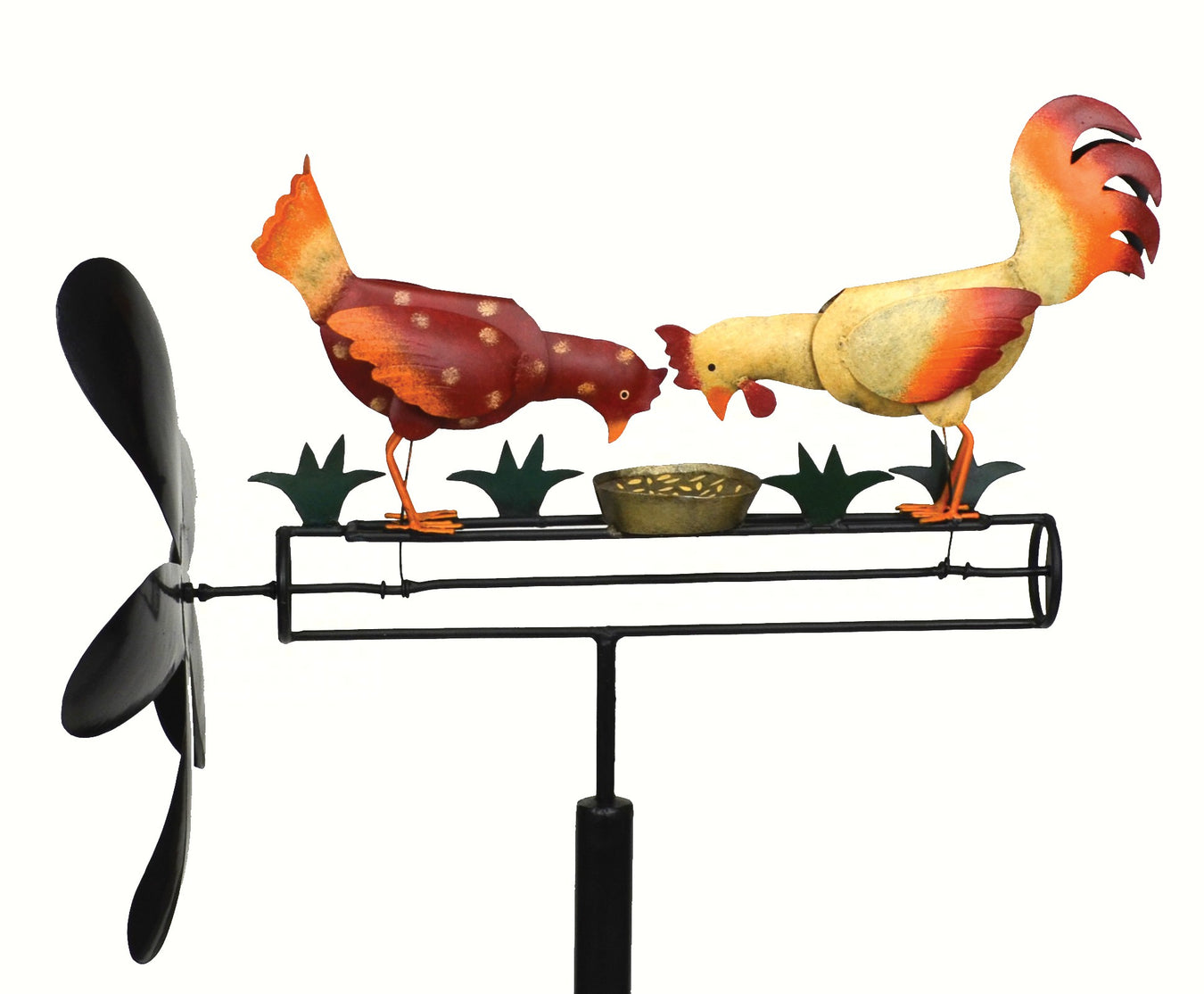 Pecking Chickens Whirligig Sculpture On Pole