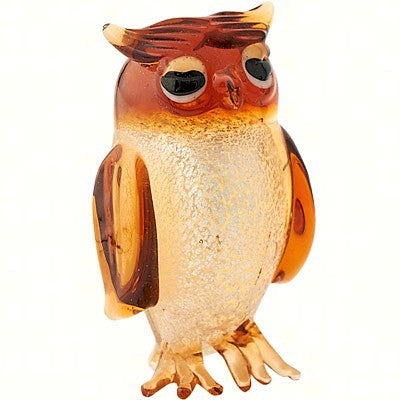 2 IN Handmade Milano Art Brown Owl Glass Animal