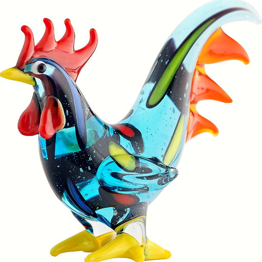 Milano Art Blue Rooster Glass Animal Hand Crafted