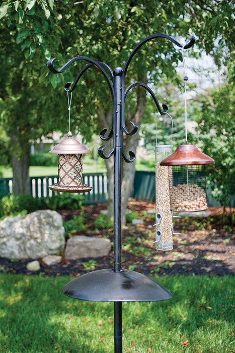 Black Deluxe Four Way Bird Feeding Station with Baffle 90 IN