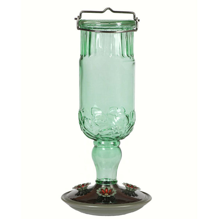 Green Antique Glass Hummingbird Feeder 24 OZ