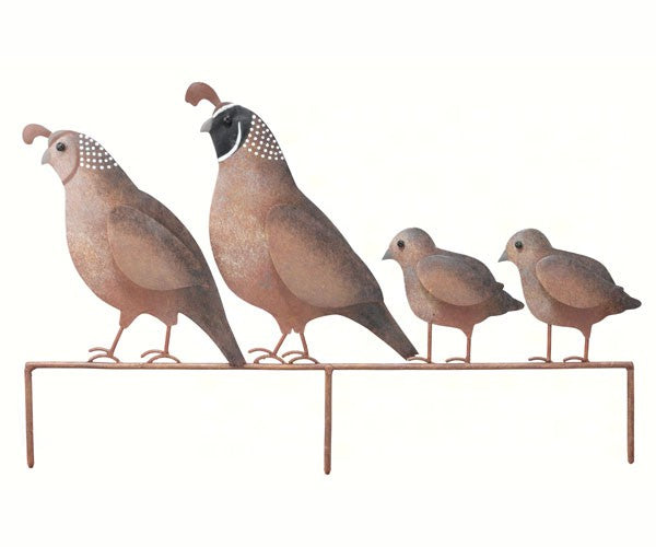 Rustic Quail Family Yard Art Hand Painted 10 IN x 21 IN