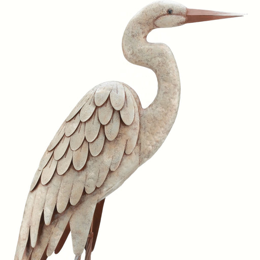 Hand Carved Wood and Metal White Egret Bird Statue 21 Inches High