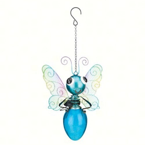 Blue Glitterly Meshed Winged Solar Butterfly Lantern 13 IN 
