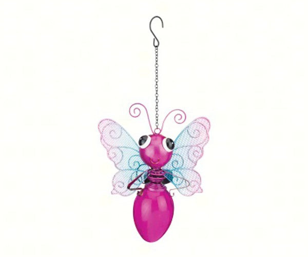 Pink Glitterly Meshed Winged Solar Butterfly Lantern 13 IN