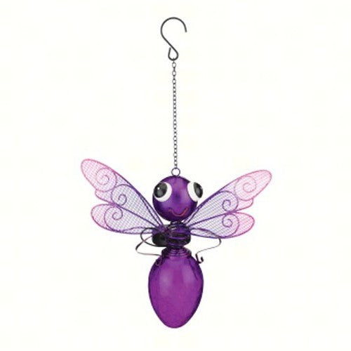 Glitterly Meshed Winged Solar Butterfly Lantern Purple 13 IN