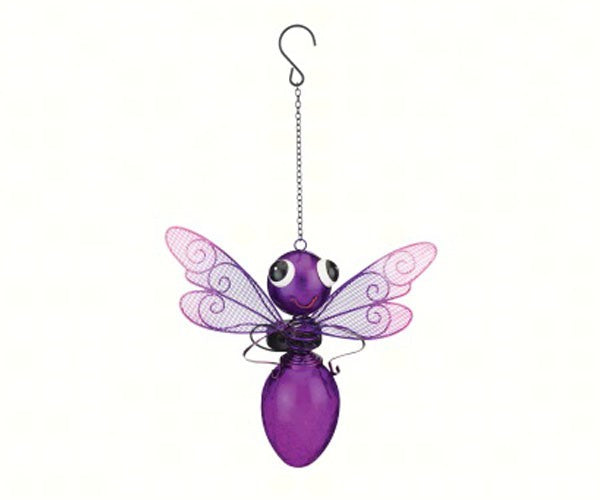 Glitterly Meshed Winged Solar Butterfly Lantern Purple 13 IN
