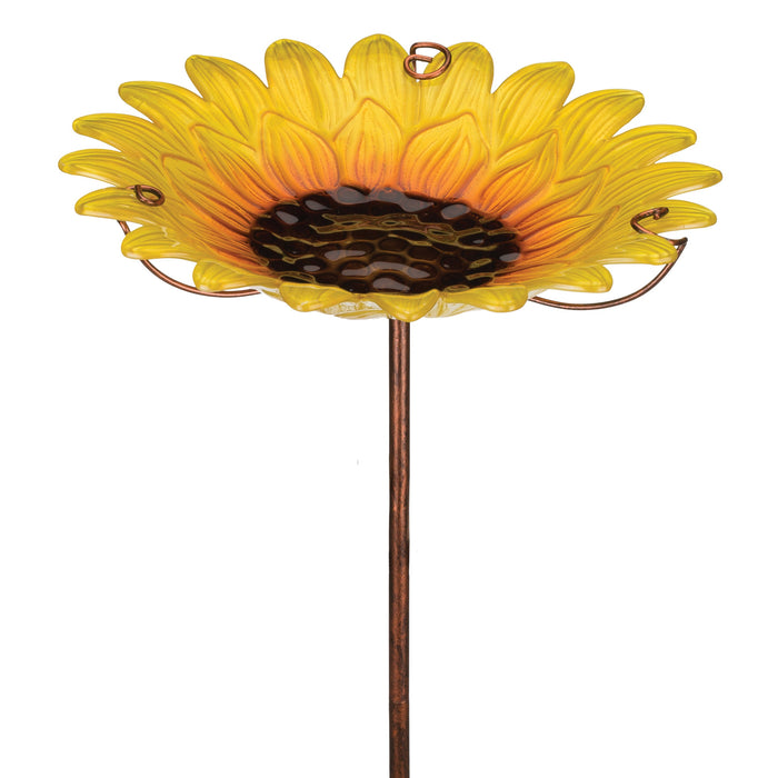 Artisan Glass Sunflower Birdbath with Stake