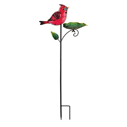 Glass Cardinal Bird Feeder Stake Hand Painted 30 IN
