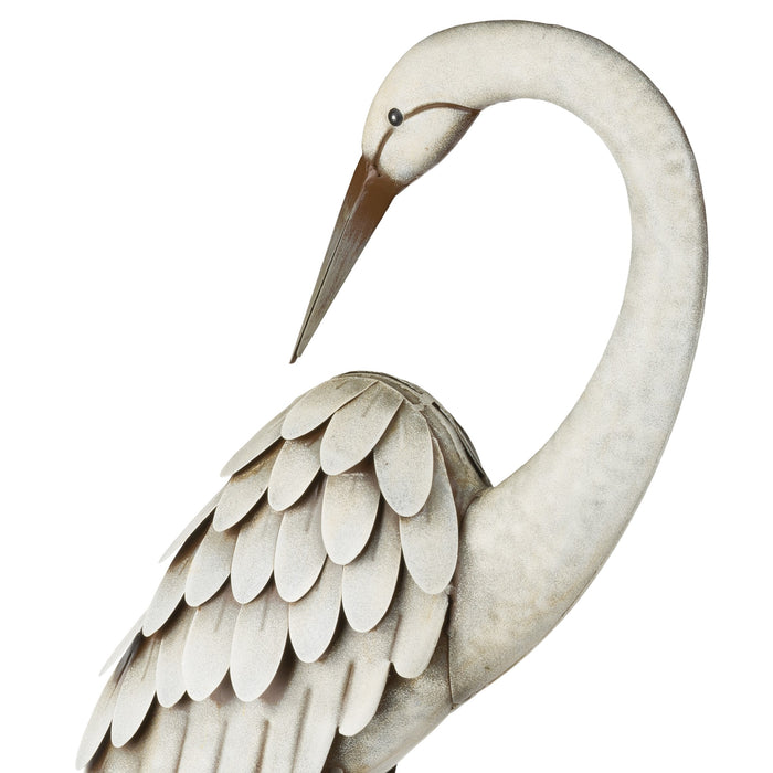 Metal Egret Preening Statue With Stake 40.5 IN x 15.3 IN x 8.3 IN